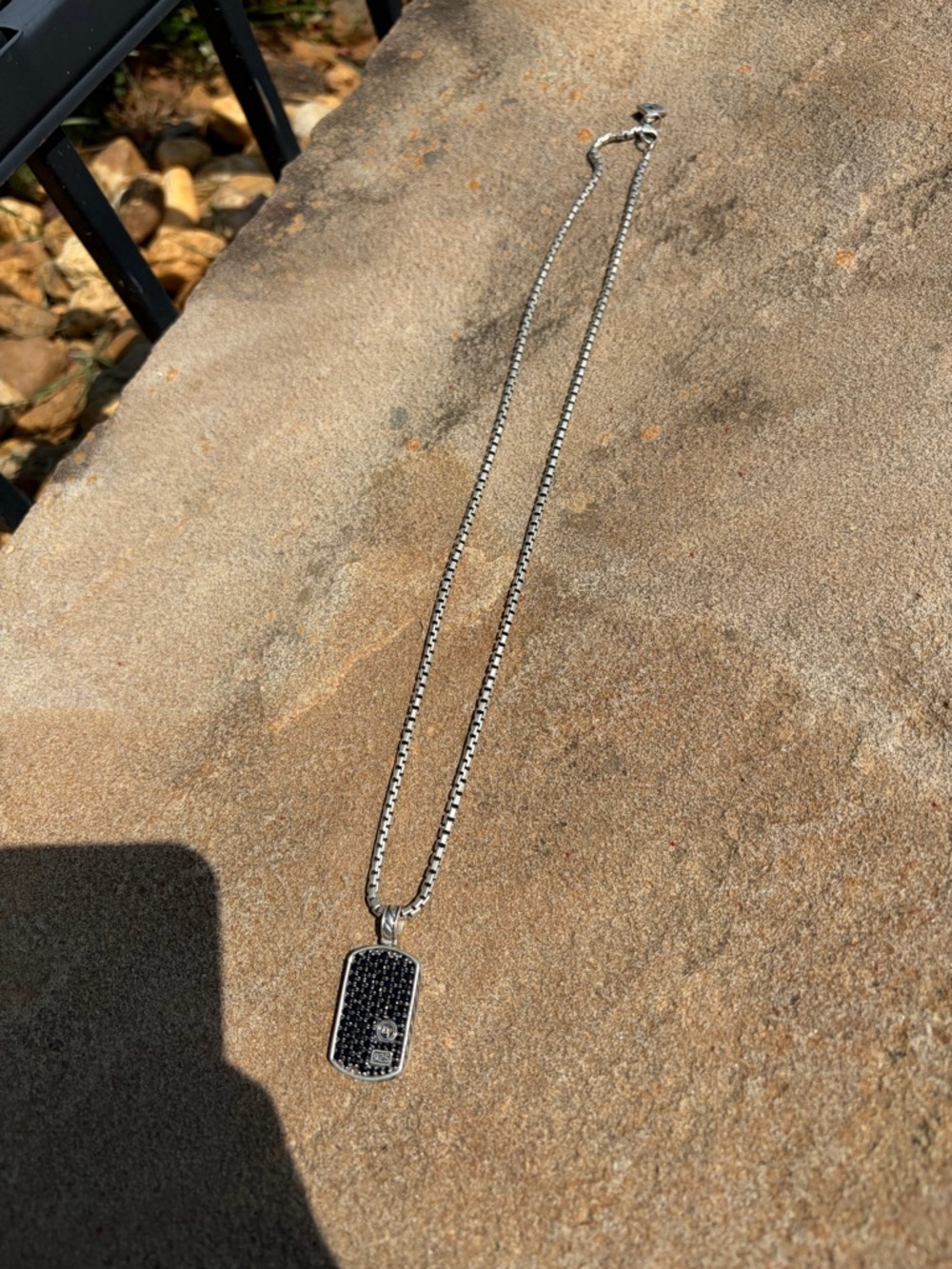 David Yurman Black and Silver Pavé Dog Tag Necklace